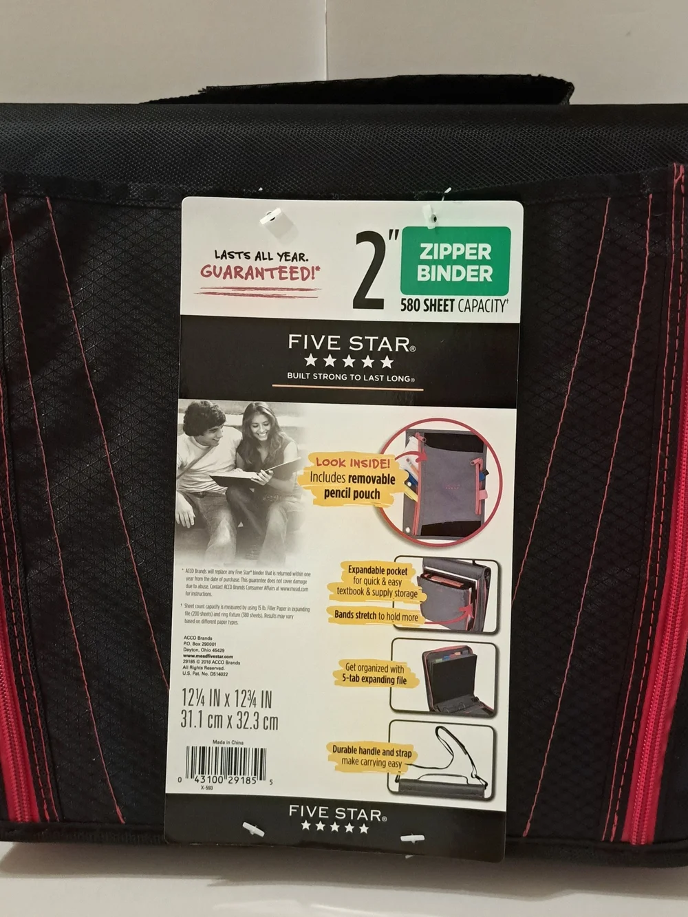 Five Star 2” Zipper Binder Black Red NWT (1 Binder)